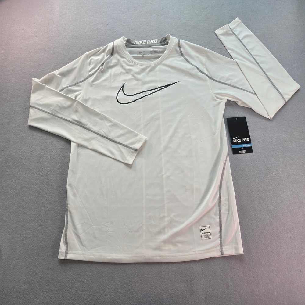 Nike Pro Boys XL Dri-FIT Stay Cool Long Sleeve Training Shirt White 739405-100